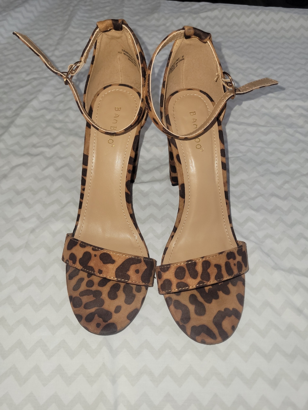Leopard Print Open Toe Ankle Strap Heels - Brown
